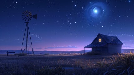 Background of Minimalist Stellar. Starry Homestead Embracing the Twilight Calm