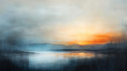 The evening sunset sinks into the horizon, adding warmth and atmosphere to the landscape with its layered background