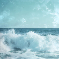 Obraz premium Powerful Ocean Waves Crashing Against Shore Under Clear Blue Sky Capturing the Majesty and Strength of Nature's Elements