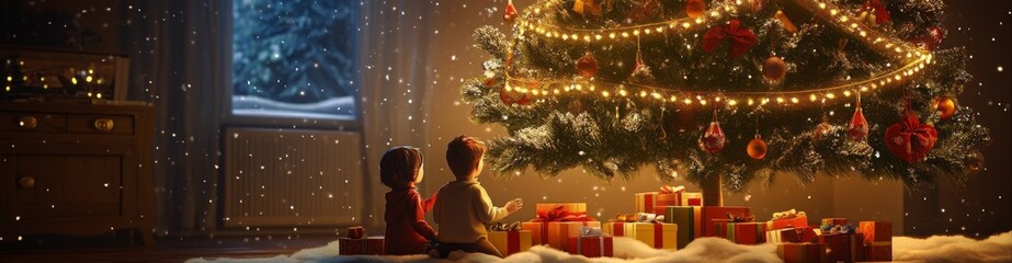 Heartwarming Holiday Harmony: anime-style Family Gathering Under a Festively Adorned Christmas Tree, Exchanging Gifts for Christmas and Welcoming the New Year 2025,Anime-Style,illustration,Picture Boo