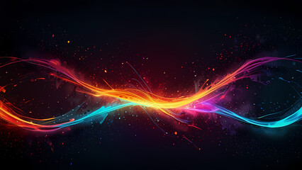 Obraz premium abstract background depicting the energy of chemical reactions, with neon-colored particles colliding and creating waves of energy across a dark, fluid backdrop