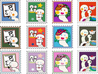Fototapeta premium Charming stamp-style illustrations featuring a snake character, parfect for New Year's cards. SVG 