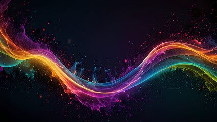 Obraz premium abstract background depicting the energy of chemical reactions, with neon-colored particles colliding and creating waves of energy across a dark, fluid backdrop