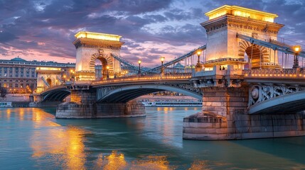 Obraz premium Chain Bridge at Sunset in Budapest.