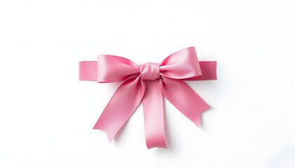 Pink ribbon and bow, cut out isolated with white highlights, png