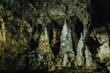 Stalactites in an underground cave.