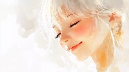 A beautiful illustration of a happy girl smiling under a bright, sunny sky.  Perfect for themes of joy, positivity, and happiness.