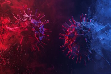 Abstract colorful illustration of virus particles. Artistic and vibrant style. Conceptual and impactful. Perfect for scientific and educational purposes. Generative AI