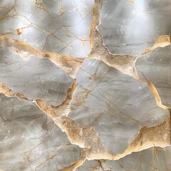 Close-up of a marble texture with gray, white, and gold veins, showcasing intricate details and luxurious patterns, Background stone wall pattern marble floor design