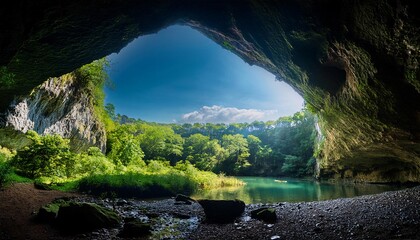 stunning views of the cave with spectacular rock formations. generative ai