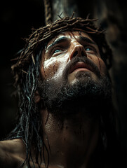 Jesus Christ looking with the crown of thorns