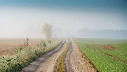 Naklejka premium a path that runs through the bordering agricultural landscape. generative ai