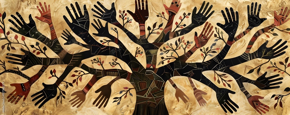 Poster abstract tree composed of intertwined hands and branches