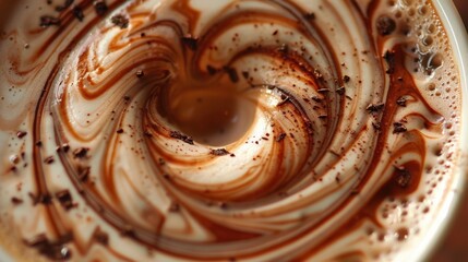 Fototapeta premium A chocolate swirl in a latte, creating a beautiful and inviting pattern on the surface.
