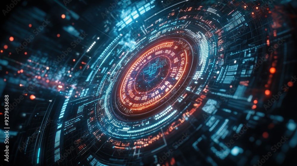 Poster abstract circular interface with glowing lights
