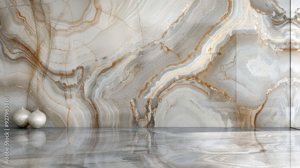 Poster a marble wall with natural patterns and textures, perfect for adding a touch of sophistication to an
