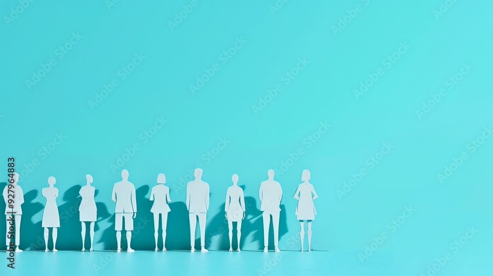 Aufkleber a group of minimalistic white figures stands against a vibrant blue background. the design is modern