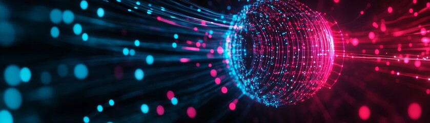 Obraz premium A dynamic abstract background featuring bright particles and light rays, creating a futuristic energy effect.