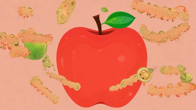 Apple with Worms, Great for Educational Content and Children's Media