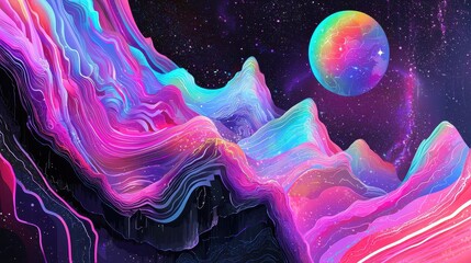 Cosmic Landscape with Swirling Colors and Stars.