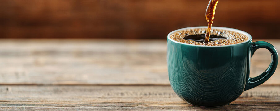 Freshly brewed coffee pouring into a mug, Monday morning, essential morning ritual