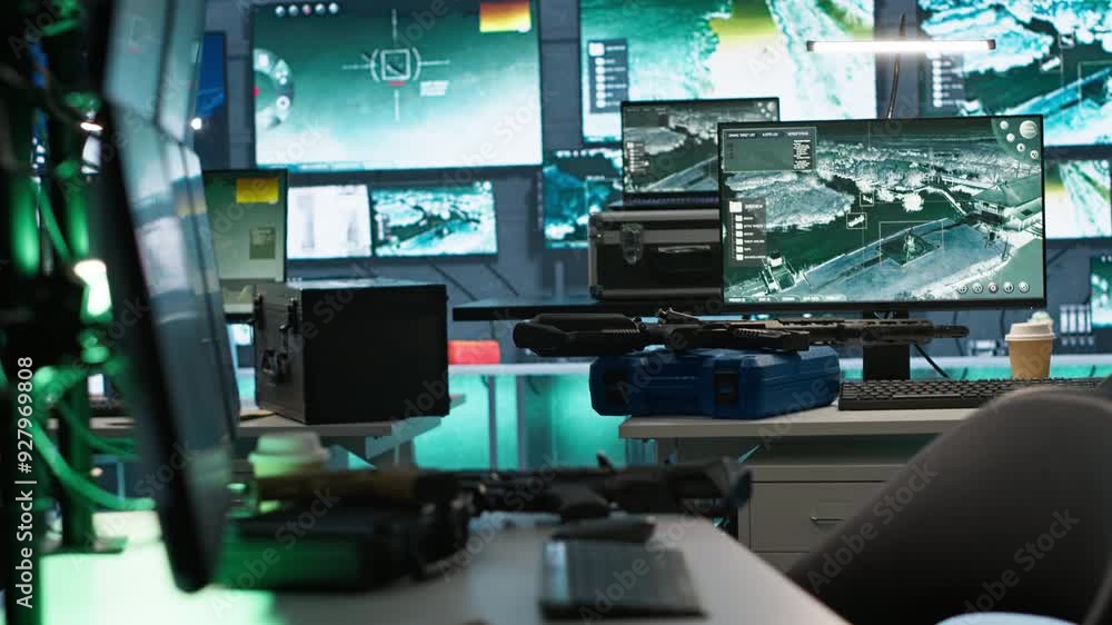 Poster empty army command center housing operational missile defense system designed to intercept and destr