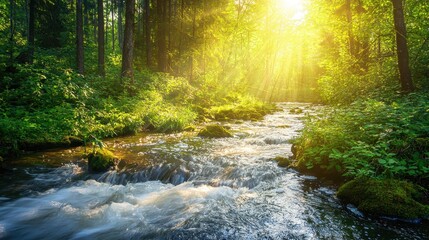 Obraz premium Sunlit Forest Stream.