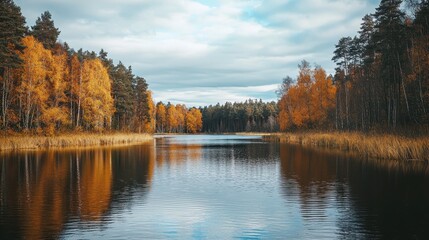Autumnal Lake in a Forest.