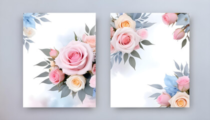 Wedding flyer invitation floral background bouquet of pink roses flowers soft 14