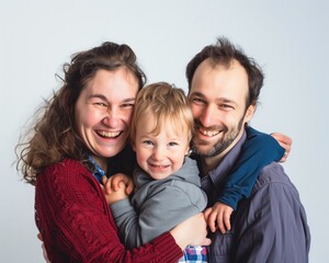Fototapeta premium Family father mother son daughter kid studio photo white background