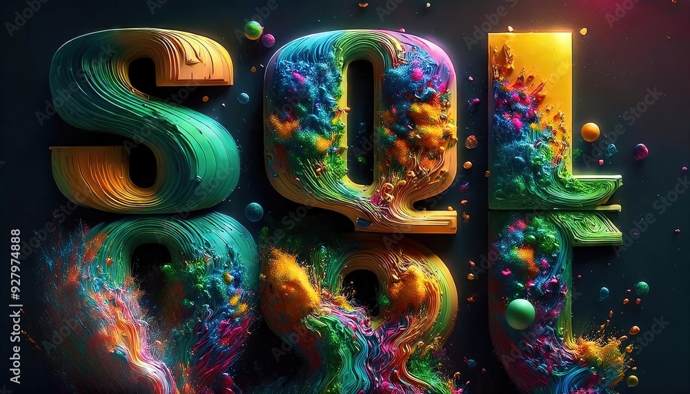 Poster colorful 3d text design featuring sql programming