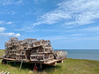 lobster traps along the oceanside in P.E.I. Canada