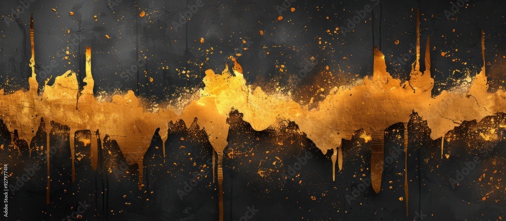 Poster Abstract Gold and Black Dripping Art