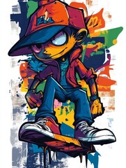 Graffiti Style Illustration of a Skateboarding Boy