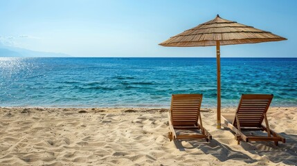 beach chairs and umbrella on the beach