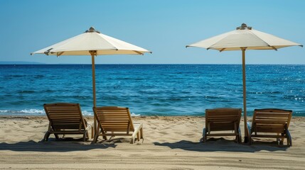 Obraz premium beach chairs and umbrella on the beach