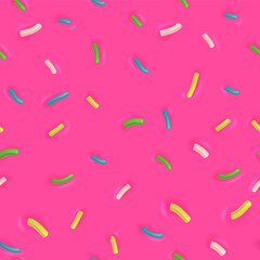 Falling confetti seamless pattern. Pink background with sprinkles
