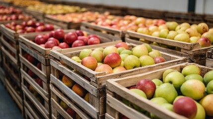 Crates full of fresh red and green apples. Perfect for showcasing the abundance of fruits in a grocery store or orchard.