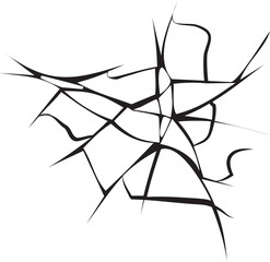 Black fractures. Glass or ice cracks. Shattered surface