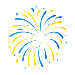 Blue and yellow fireworks burst isolated on a transparent background. Independence day of Ukraine. Flag Day of Ukraine. Vector illustration