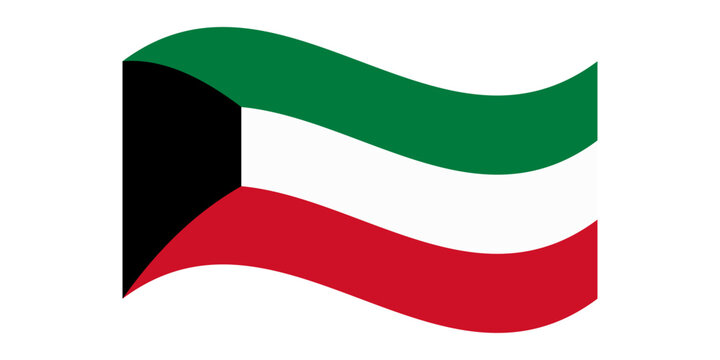 Wavy flag of Kuwait, isolated on transparent background. Vector illustration