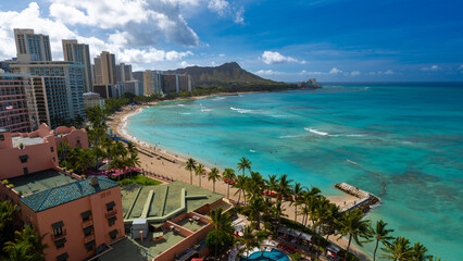 Waikiki Beach Honolulu Hawaii Aerial View Skyline Diamond Head