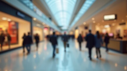 Shopping mall with people in blurred abstract background.