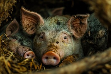 A close up photo of a piglet. Perfect for illustrating articles about farming, agriculture, or animal care.