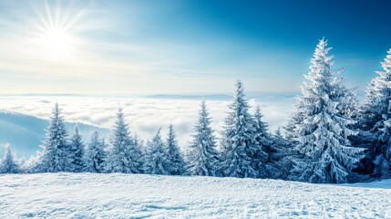 Obraz premium Breathtaking Landscape Photography of a Snowy Mountain Top with a Sea of Clouds, Captured with a Super Wideangle Lens for Super Clear, High Quality Clarity