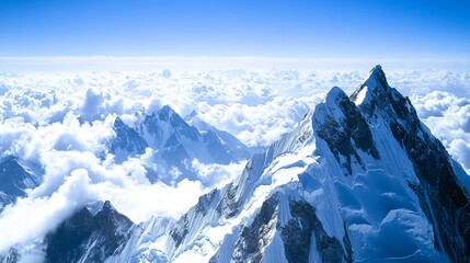 Obraz premium Breathtaking Landscape Photography of a Snowy Mountain Top with a Sea of Clouds, Captured with a Super Wideangle Lens for Super Clear, High Quality Clarity
