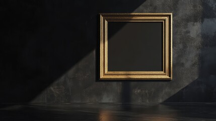 Gold picture frame on black background