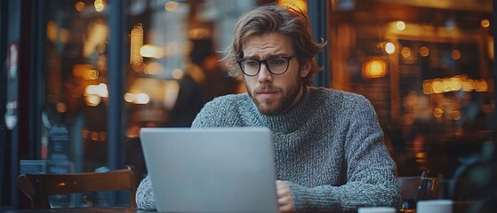 Empowering Modern Work Culture: Young Professional Enhancing Productivity Remotely with High-Tech Tools in Cafe Ambiance