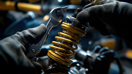 Adjusting Car Suspension. Automotive Service and Maintenance Concept