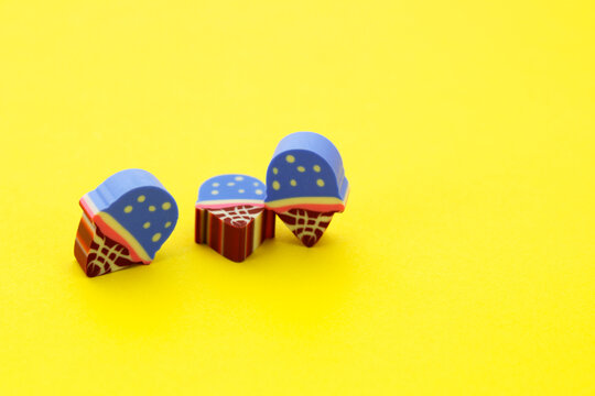 Three colorful ice cream shaped erasers